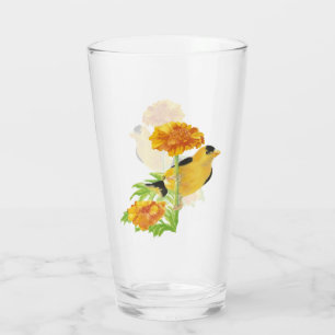 Cute Goldfinch Garden Bird Marigold Yellow Flower Glass