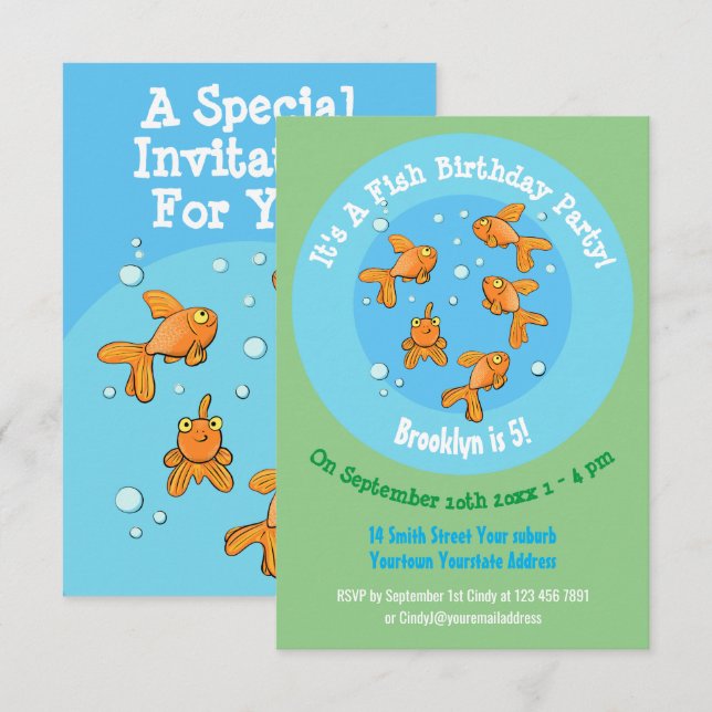 Cute Goldfish cartoon birthday invitation (Front/Back)