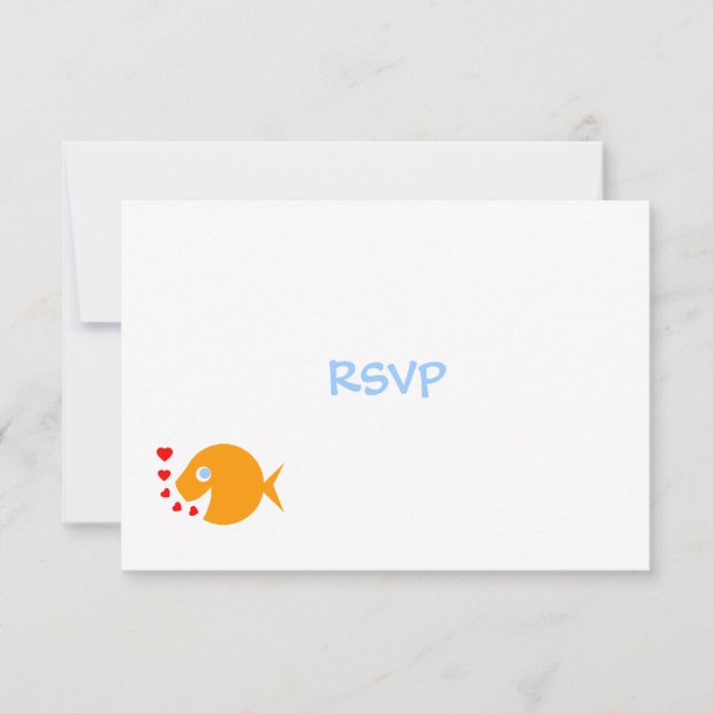Cute Goldfish & Hearts Beach Wedding RSVP Card (Front)
