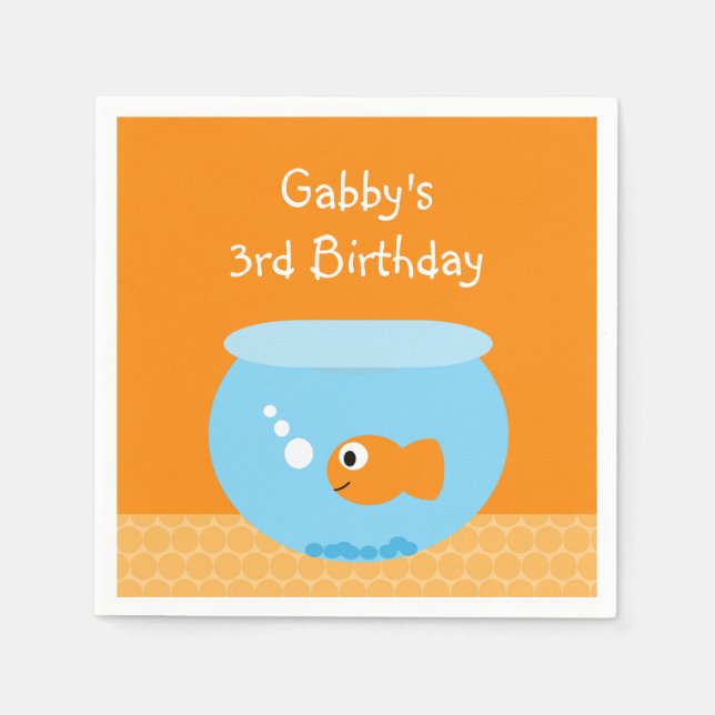 Cute Goldfish Orange Blue Kids Birthday Party Napkin (Front)