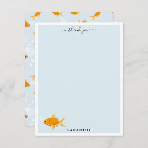 Cute Goldfish Swimming in Water Custom Name Thank You Card