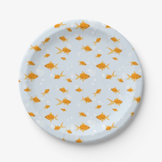 Cute Goldfish Swimming in Water Paper Plate (Front)