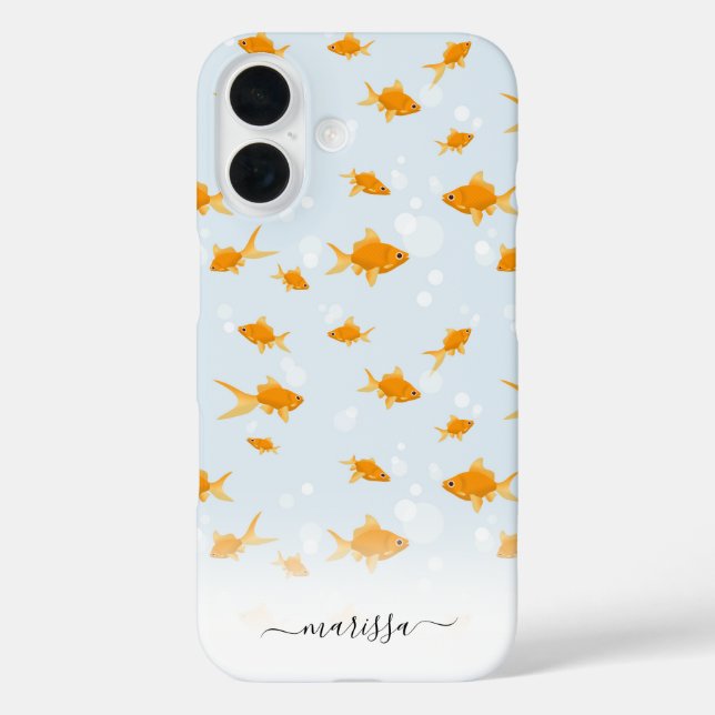 Cute Goldfish Swimming in Water Script Custom Name Case-Mate iPhone Case (Back)