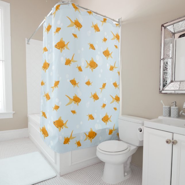 Cute Goldfish Swimming in Water Shower Curtain (In Situ)