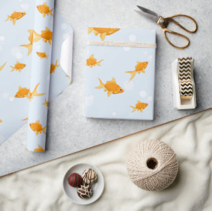 Cute Goldfish Swimming in Water Wrapping Paper