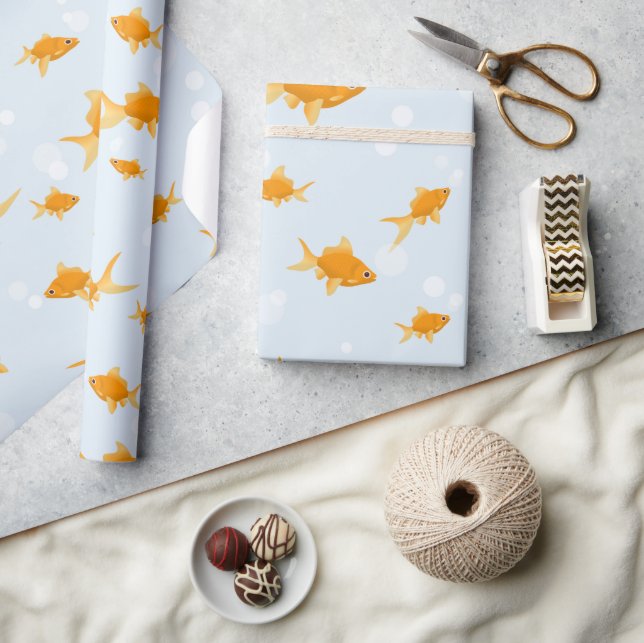 Cute Goldfish Swimming in Water Wrapping Paper (Crafts)
