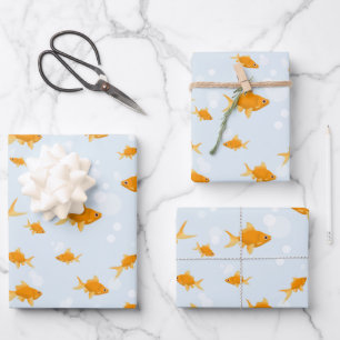 Cute Goldfish Swimming in Water Wrapping Paper Sheet