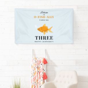 Cute Goldfish Swimming Water Kids Birthday Party Banner