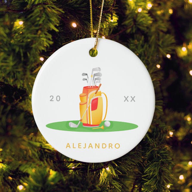 Cute Golf Ball Equipment Illustration Golfers Name Ceramic Tree Decoration (Creator Uploaded)