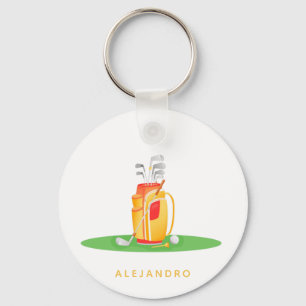 Cute Golf Ball Equipment Illustration Golfers Name Key Ring