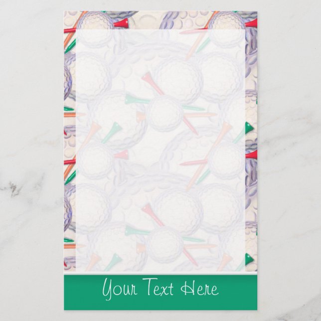 Cute Golf Balls & Tees Pattern Stationery (Front)