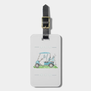Cute Golf Cart Blue Watercolor Monogram  Luggage Tag