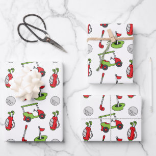 Cute Golf Christmas Wrapping Paper Sheet