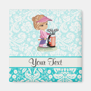 Cute Golf; Damask Pattern Magnet