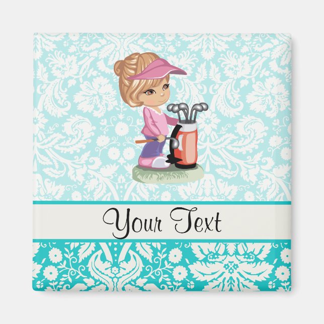 Cute Golf; Damask Pattern Magnet (Front)