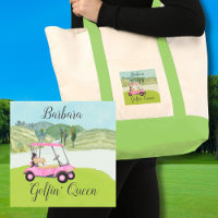 Cute Golf Scene Pink Cart Name Golfin' Queen