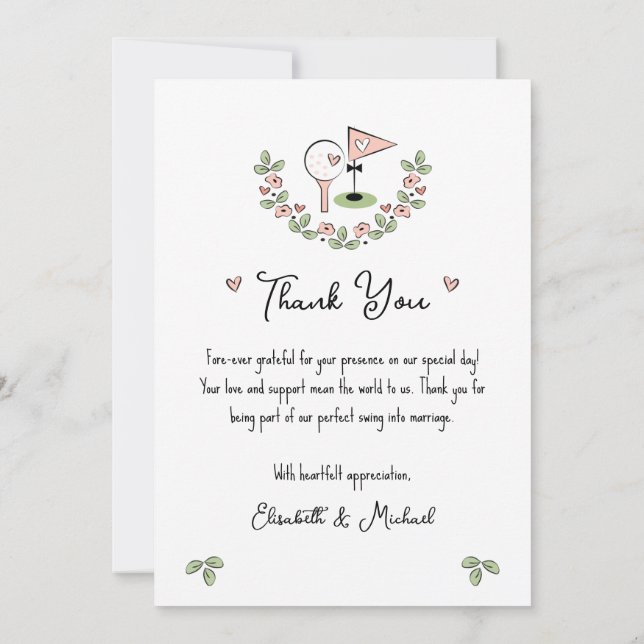 Cute Golf Themed Wedding Thank You Card with Photo (Back)