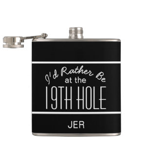 Cute Golfer 19th Hole Monogrammed Initials Black Hip Flask