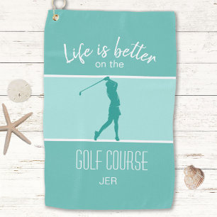 Cute Golfer Golf Course Sports Quote Teal Green Golf Towel