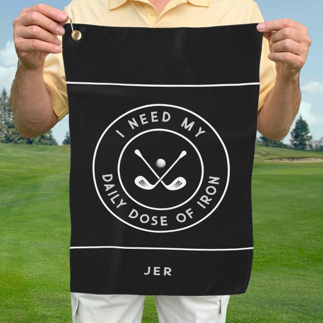 Cute Golfer Humour Golf Iron Sports Equipment Blac Golf Towel (Creator Uploaded)