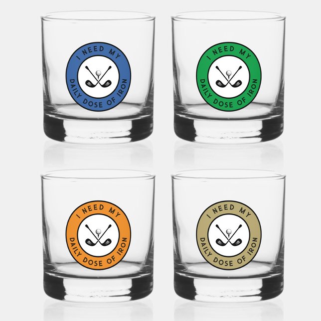 Cute Golfer Humour Golf Iron Sports Unique Gift Se Whiskey Glass (Cute Golfer Humor Golf Iron Sports Pro Royal Blue, Green, Orange & Gold Whiskey Glass Set of Four)