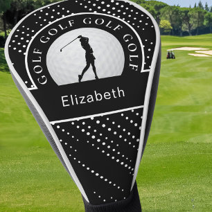 Cute Golfer Modern Golf Sports Pattern Black Head Cover