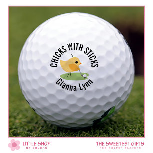 Cute Golfing Bird on Putting Green Monogrammed Golf Balls
