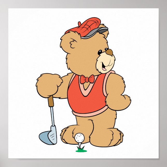 Cute Golfing Golfer Bear Poster (Front)