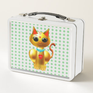 Cute good fortune cat metal lunch box