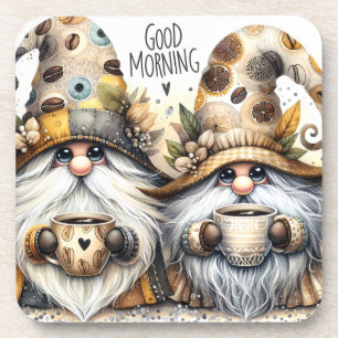 Cute Good Morning Coffee Gnomes Coaster