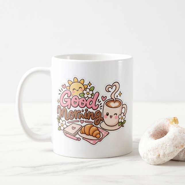 Cute Good Morning Coffee Mug design  (With Donut)