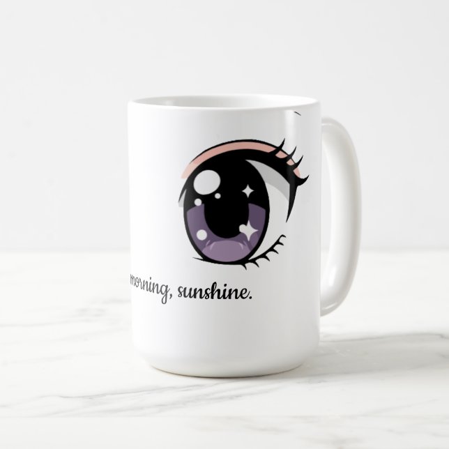 Cute Good Morning Eyes Mug – Funny Coffee Cup Gift (Front Right)
