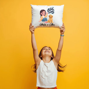 Cute “Good Vibes” Team Personalised Throw Pillow
