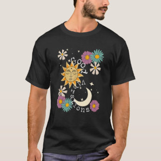 Cute Good Vibration Boho Sun Moon Flowers Energy P T-Shirt