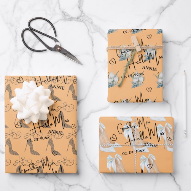 Cute Goodbye Miss Hello Mrs Bridal Shower Wrapping Paper Sheet (Front)