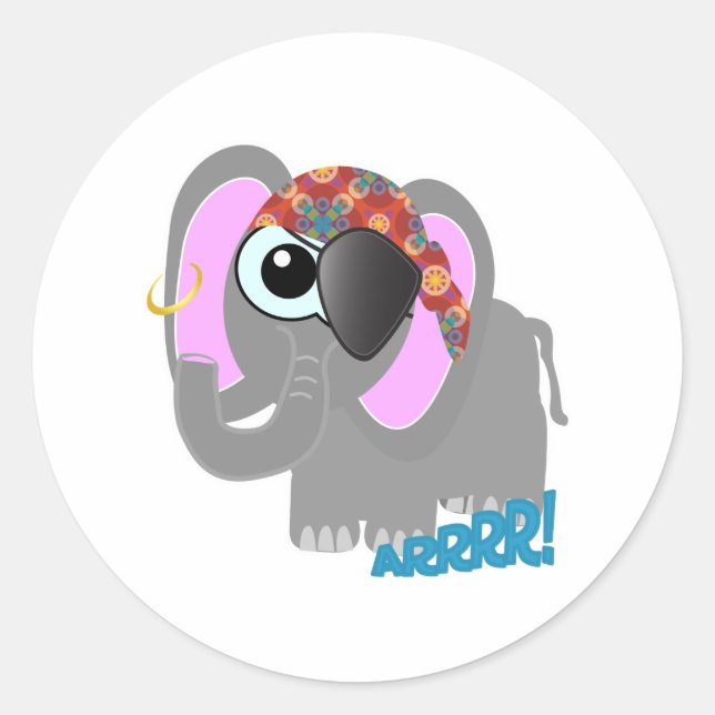 Cute Goofkins elephant pirate Classic Round Sticker (Front)