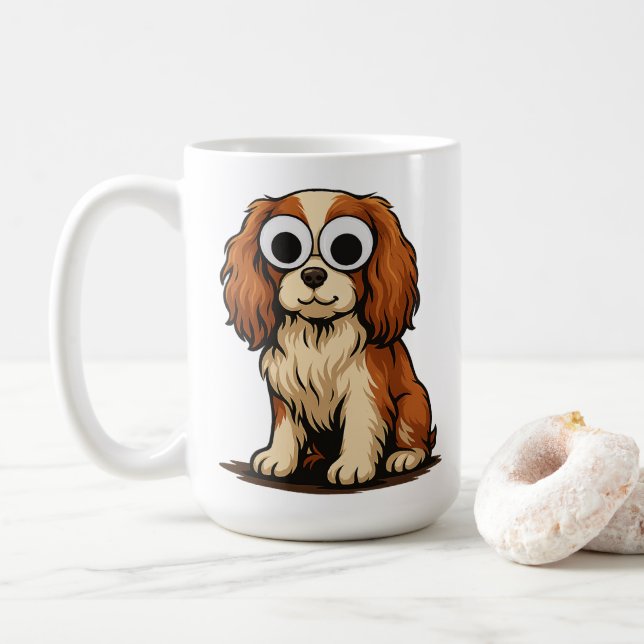 Cute Googly-Eye Puppy Illustration Coffee Mug (With Donut)
