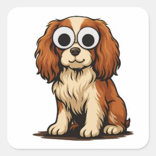 Cute Googly-Eye Puppy Illustration Square Sticker