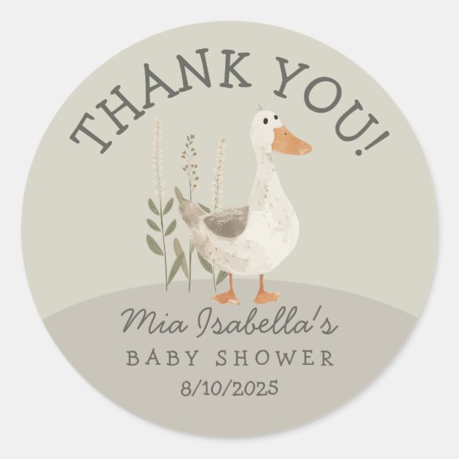 Cute Goose Baby Shower Thank You Round Sticker (Front)