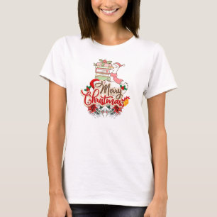 Cute Goose Book Lover Merry Christmas Whimsical T-Shirt