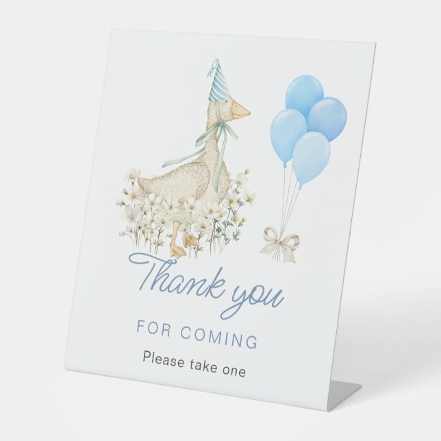 Cute Goose Boy Baby Shower Thank you for Coming Pedestal Sign (Front)