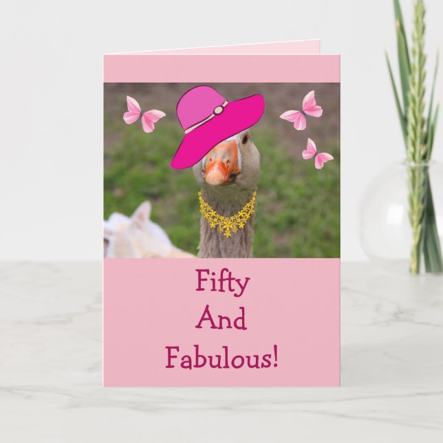 Cute Goose Fifty And Fabulous Birthday Card (Front)