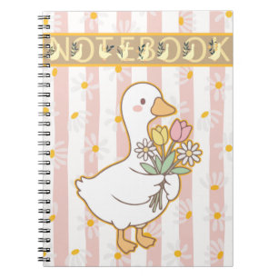 Cute Goose Floral Pink Spiral Notebook