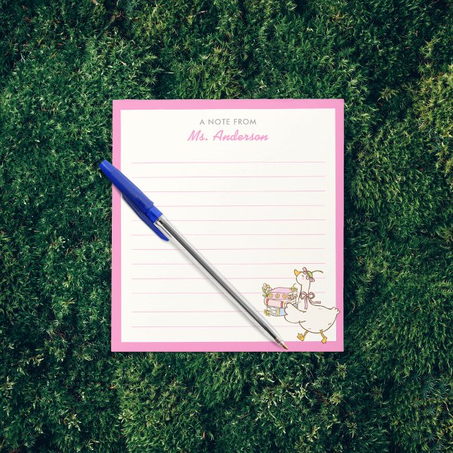 Cute Goose Holding Books Teacher Appreciation Gift Notepad (Creator Uploaded)