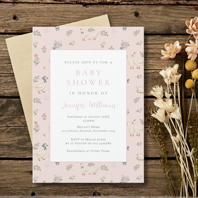 Cute Goose Pink Baby Shower Invitation (Creator Uploaded)