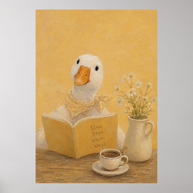 Cute Goose Reading Book Coffee Shop Poster (Front)