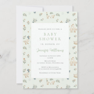 Cute Goose Sage Green Baby Shower Invitation