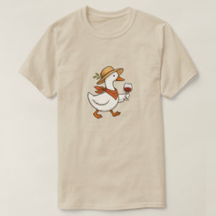 Cute Goose Straw Hat Wine Lover Country Farm T-Shirt