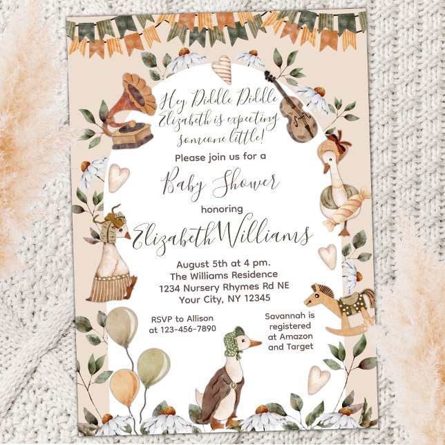 Cute Goose Watercolor Nursery Rhymes Baby Shower Invitation (Creator Uploaded)