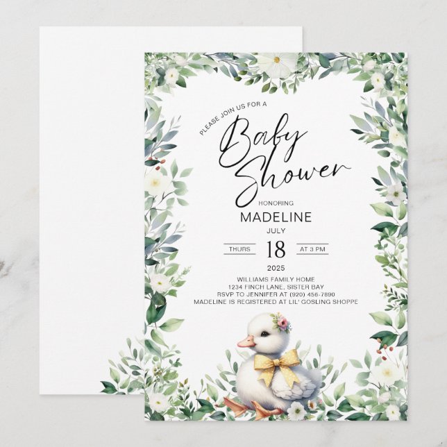 Cute Goose with Bow Baby Shower Invitation (Front/Back)